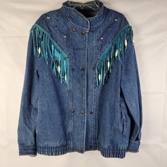 Electric Cowgirl Jackets & Blazers - Vtg Electric Cowgirl Collection Women's Denim Jacket With Fringe & Beads Sz L